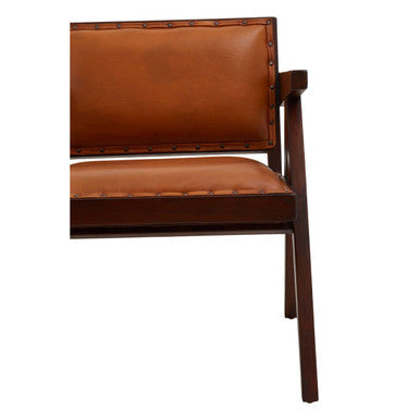 Inca Tan Leather and Teak Wood Chair