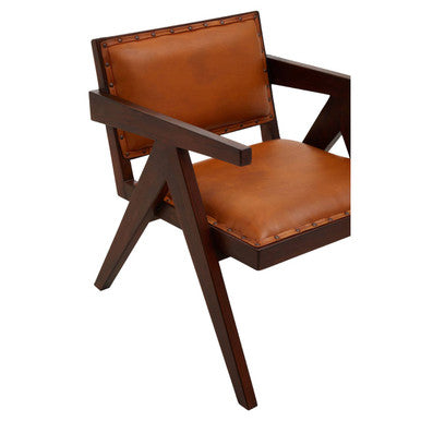 Inca Tan Leather and Teak Wood Chair