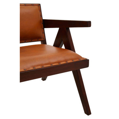 Inca Tan Leather and Teak Wood Chair