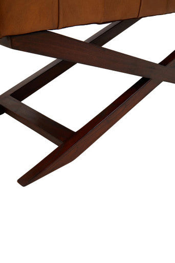 Inca Brown Leather and Wooden Bench with Cross Base