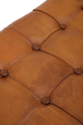 Inca Brown Leather and Wooden Bench with Cross Base