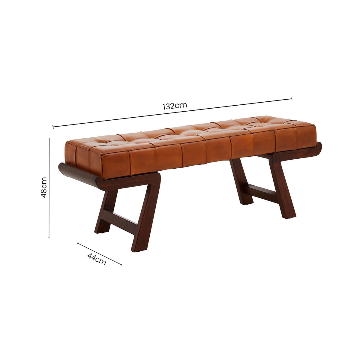Inca Brown Leather and Wooden Bench with Angular Base
