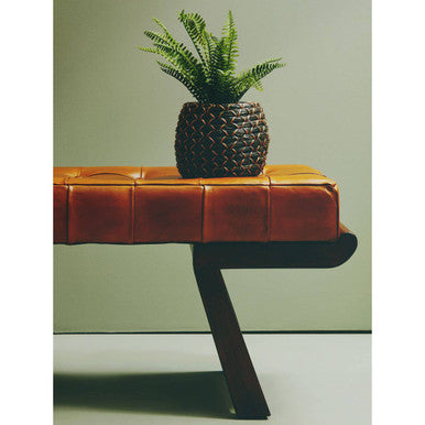 Inca Brown Leather and Wooden Bench with Angular Base