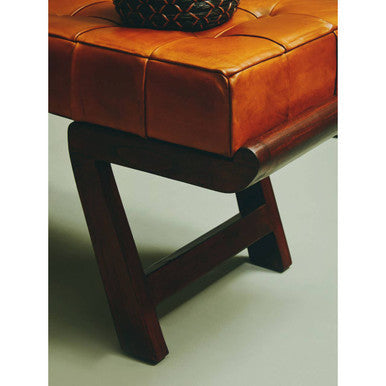 Inca Brown Leather and Wooden Bench with Angular Base
