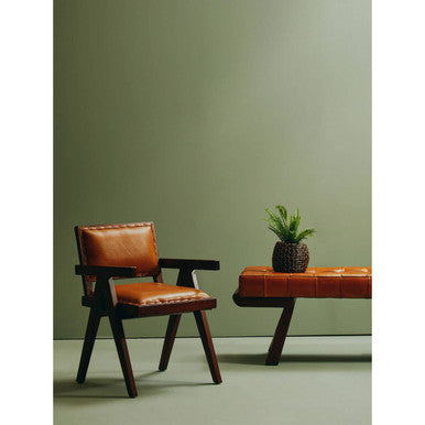 Inca Brown Leather and Wooden Bench with Angular Base