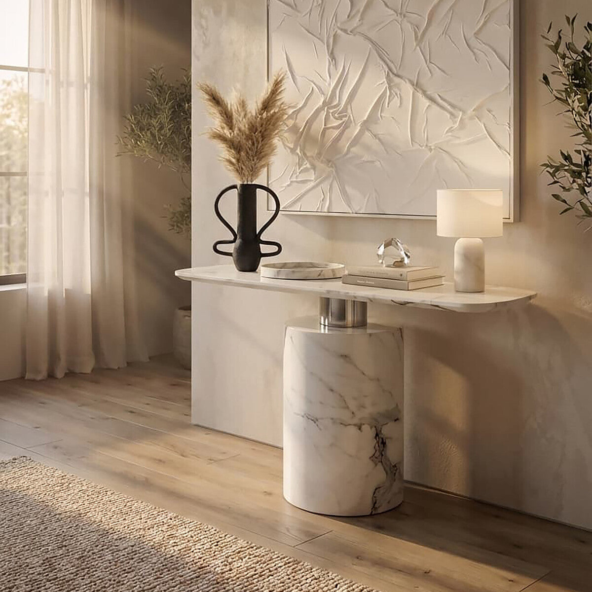 Sesto White Marble Console Table