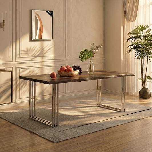 Hampstead Acacia Wood and Silver Finish Rectangular Dining Table