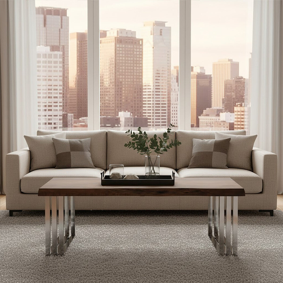 Hampstead Acacia Wood and Silver Finish Coffee Table