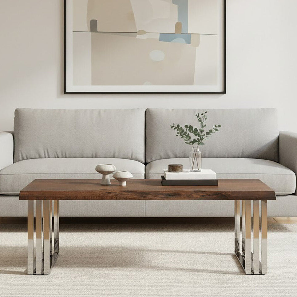 Hampstead Acacia Wood and Silver Finish Coffee Table