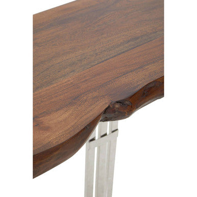 Hampstead Acacia Wood and Silver Finish Console Table