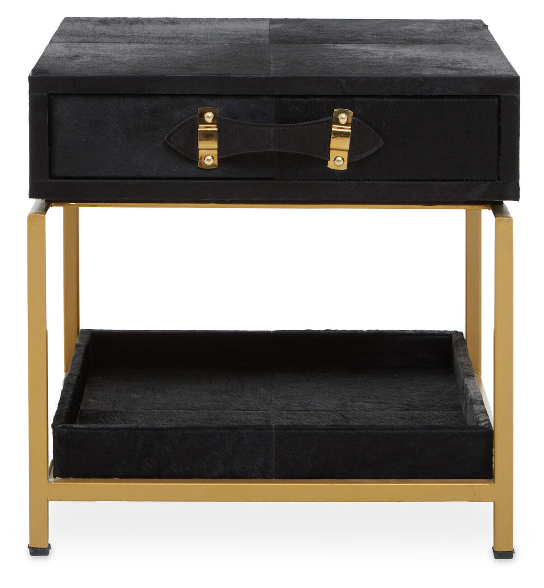 Kensington Townhouse Black Hair on Leather 1 Drawer Bedside Table