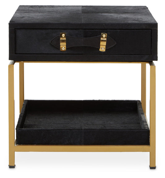 Kensington Townhouse Black Hair on Leather 1 Drawer Bedside Table