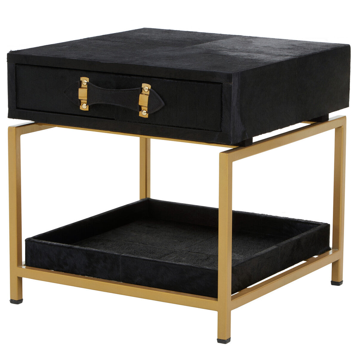 Kensington Townhouse Black Hair on Leather 1 Drawer Bedside Table