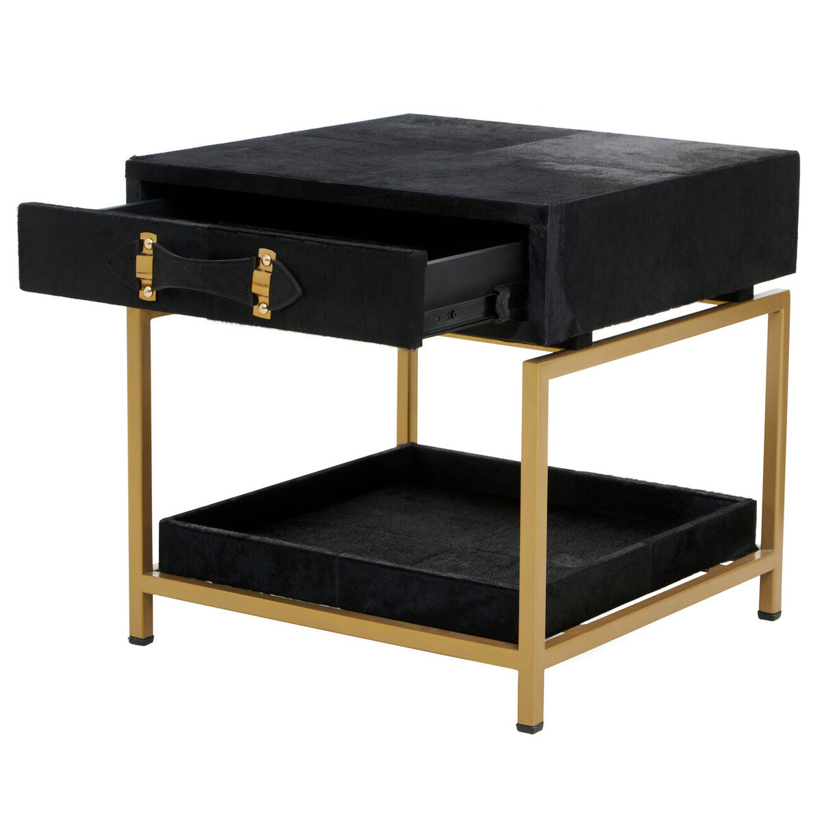 Kensington Townhouse Black Hair on Leather 1 Drawer Bedside Table