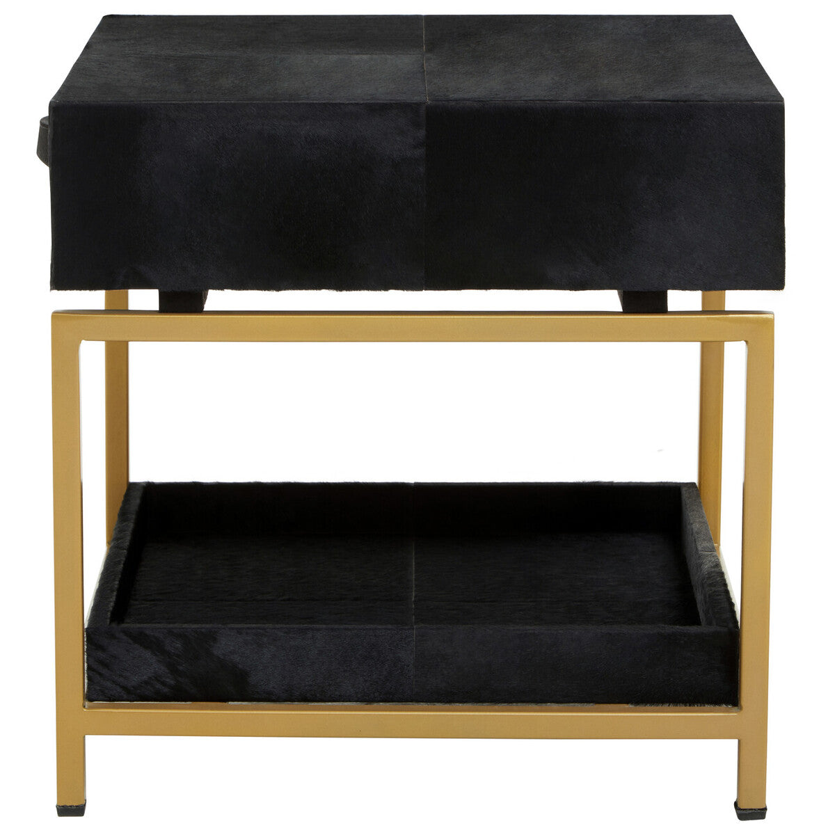 Kensington Townhouse Black Hair on Leather 1 Drawer Bedside Table