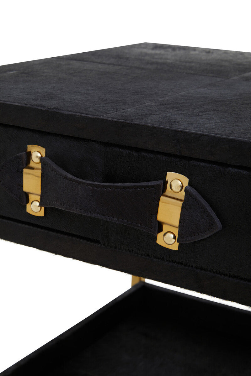 Kensington Townhouse Black Hair on Leather 1 Drawer Bedside Table