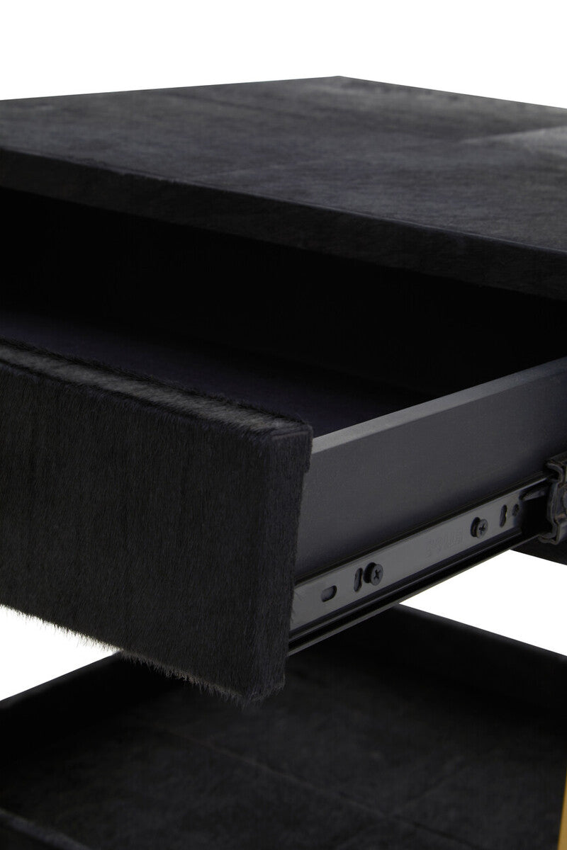 Kensington Townhouse Black Hair on Leather 1 Drawer Bedside Table