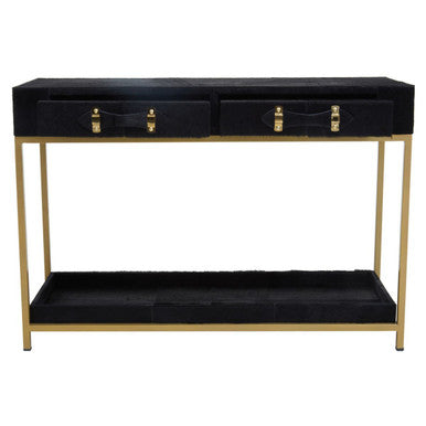Kensington Townhouse Black Hair on Leather Console Table with Gold Frame