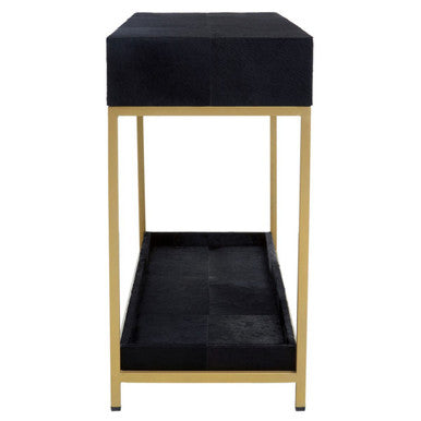Kensington Townhouse Black Hair on Leather Console Table with Gold Frame