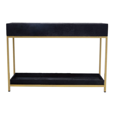 Kensington Townhouse Black Hair on Leather Console Table with Gold Frame