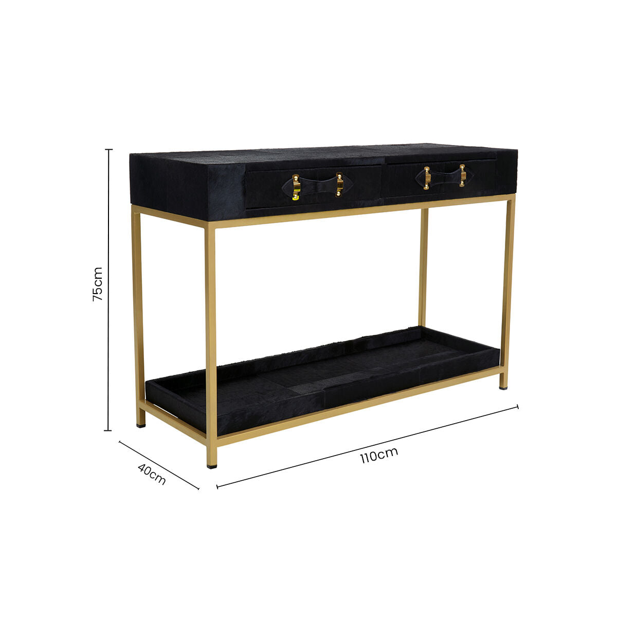 Kensington Townhouse Black Hair on Leather Console Table with Gold Frame