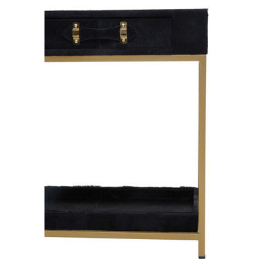 Kensington Townhouse Black Hair on Leather Console Table with Gold Frame