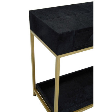 Kensington Townhouse Black Hair on Leather Console Table with Gold Frame