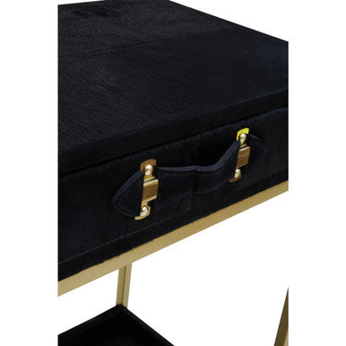 Kensington Townhouse Black Hair on Leather Console Table with Gold Frame