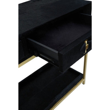 Kensington Townhouse Black Hair on Leather Console Table with Gold Frame
