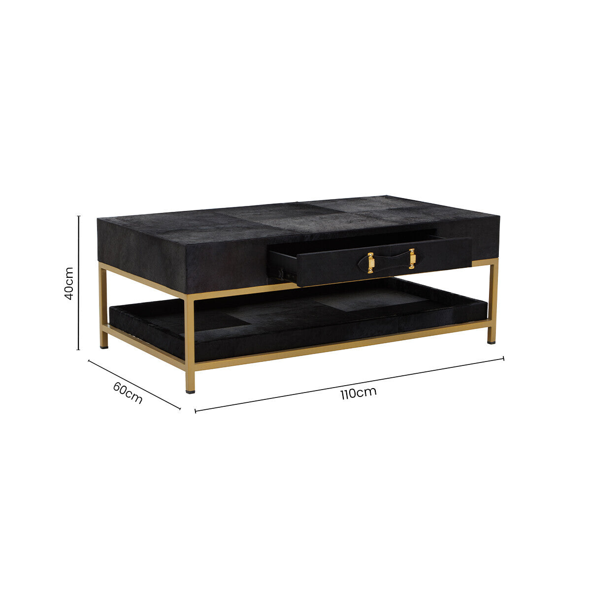 Kensington Townhouse Black Hair on Leather 2 Drawer Coffee Table