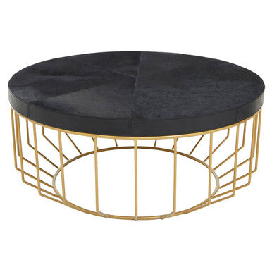 Kensington Townhouse Black Hair on Leather Coffee Table with Gold Frame