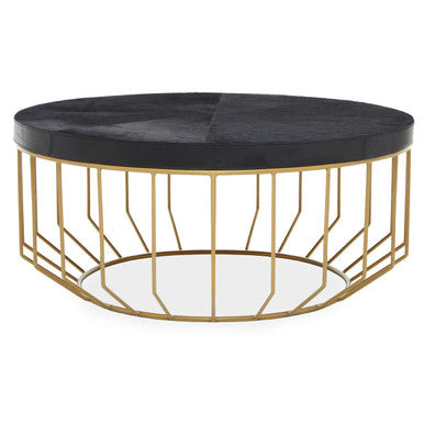 Kensington Townhouse Black Hair on Leather Coffee Table with Gold Frame