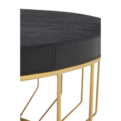 Kensington Townhouse Black Hair on Leather Coffee Table with Gold Frame