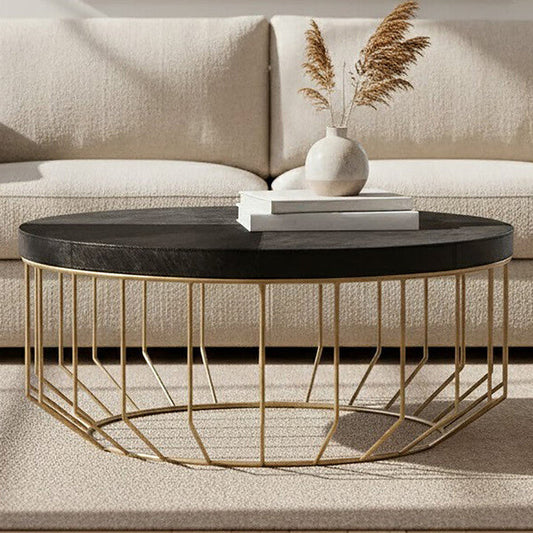 Kensington Townhouse Black Hair on Leather Coffee Table with Gold Frame