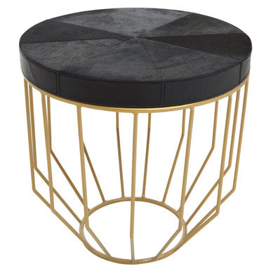 Kensington Townhouse Black Hair on Leather Side Table with Gold Frame