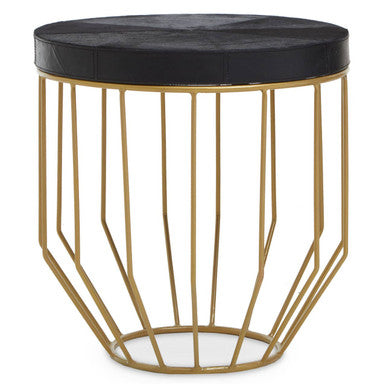 Kensington Townhouse Black Hair on Leather Side Table with Gold Frame