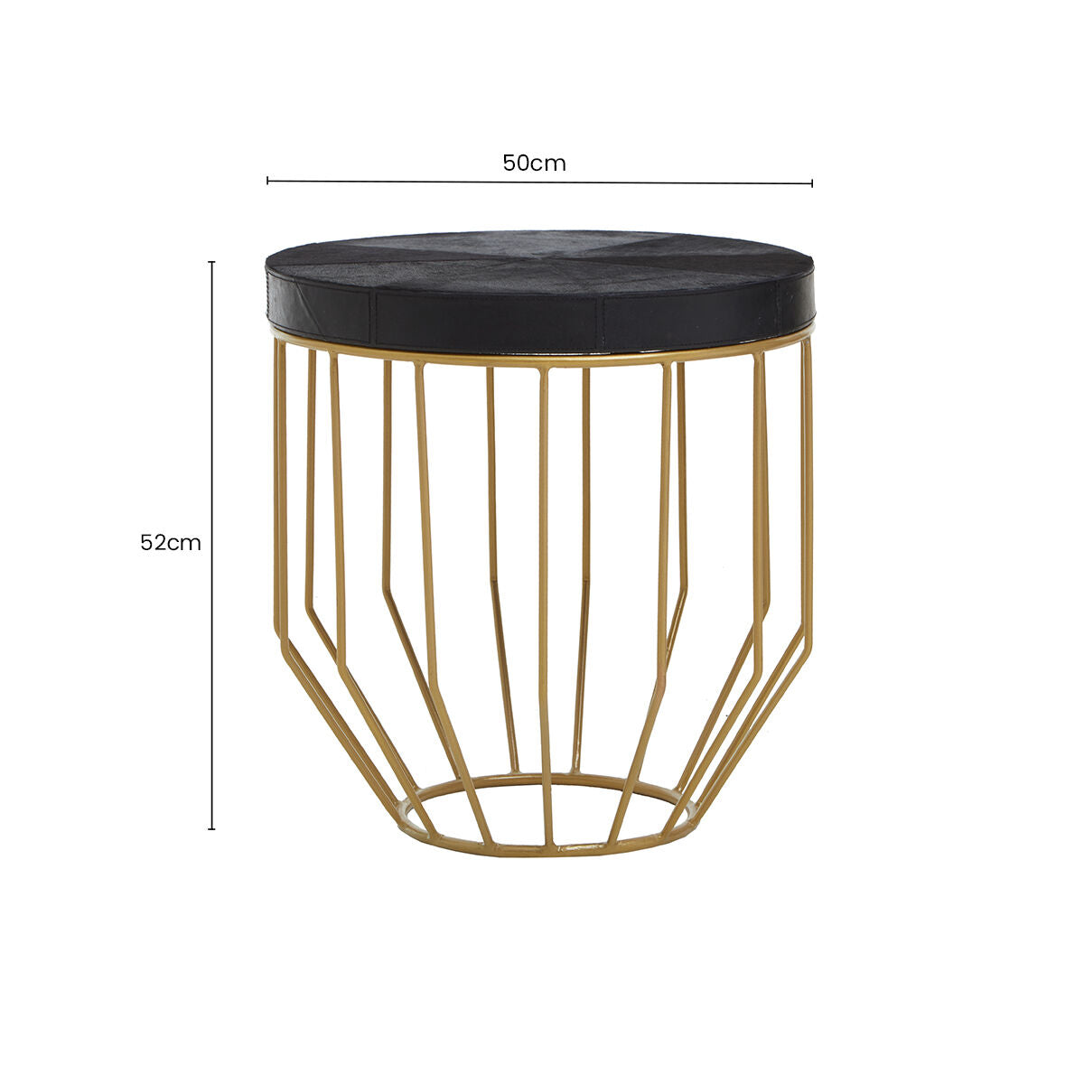 Kensington Townhouse Black Hair on Leather Side Table with Gold Frame