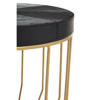 Kensington Townhouse Black Hair on Leather Side Table with Gold Frame