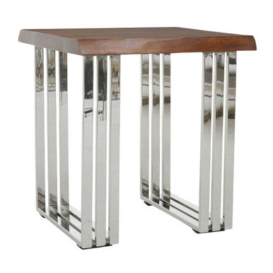 Hampstead Acacia Wood and Silver Finish Side Table