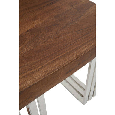 Hampstead Acacia Wood and Silver Finish Side Table