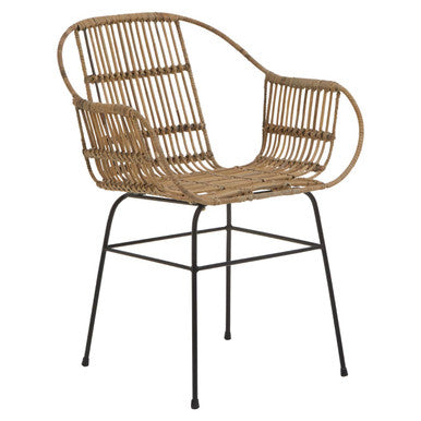 Java Natural Rattan Armchair With Black Metal Legs