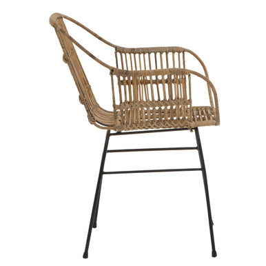 Java Natural Rattan Armchair With Black Metal Legs