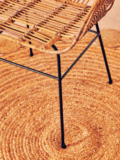 Java Natural Rattan Armchair With Black Metal Legs