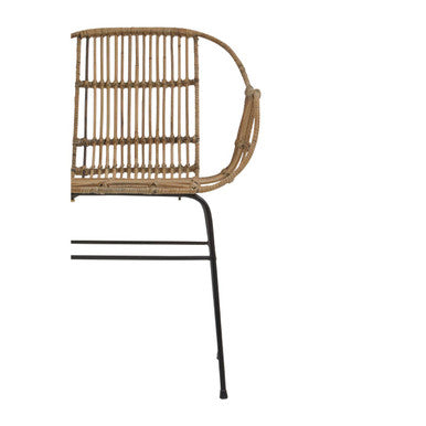 Java Natural Rattan Armchair With Black Metal Legs