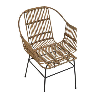Java Natural Rattan Armchair With Black Metal Legs
