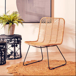 Java White Rattan Chair with Black Finish Legs