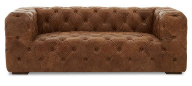 Hoxton Brown Leather 3 Seater Modern Chesterfield Sofa