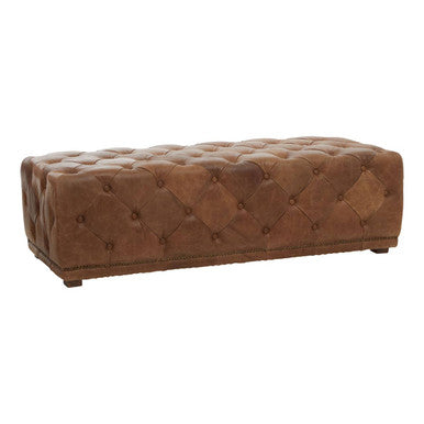 Hoxton Brown Leather Rectangular Chesterfield Ottoman