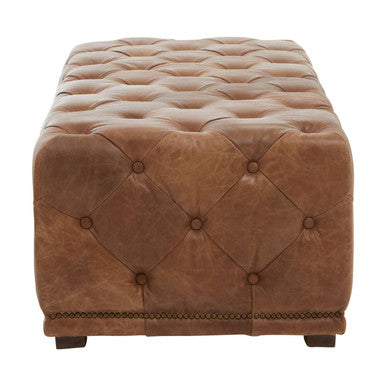 Hoxton Brown Leather Rectangular Chesterfield Ottoman