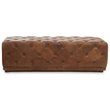 Hoxton Brown Leather Rectangular Chesterfield Ottoman